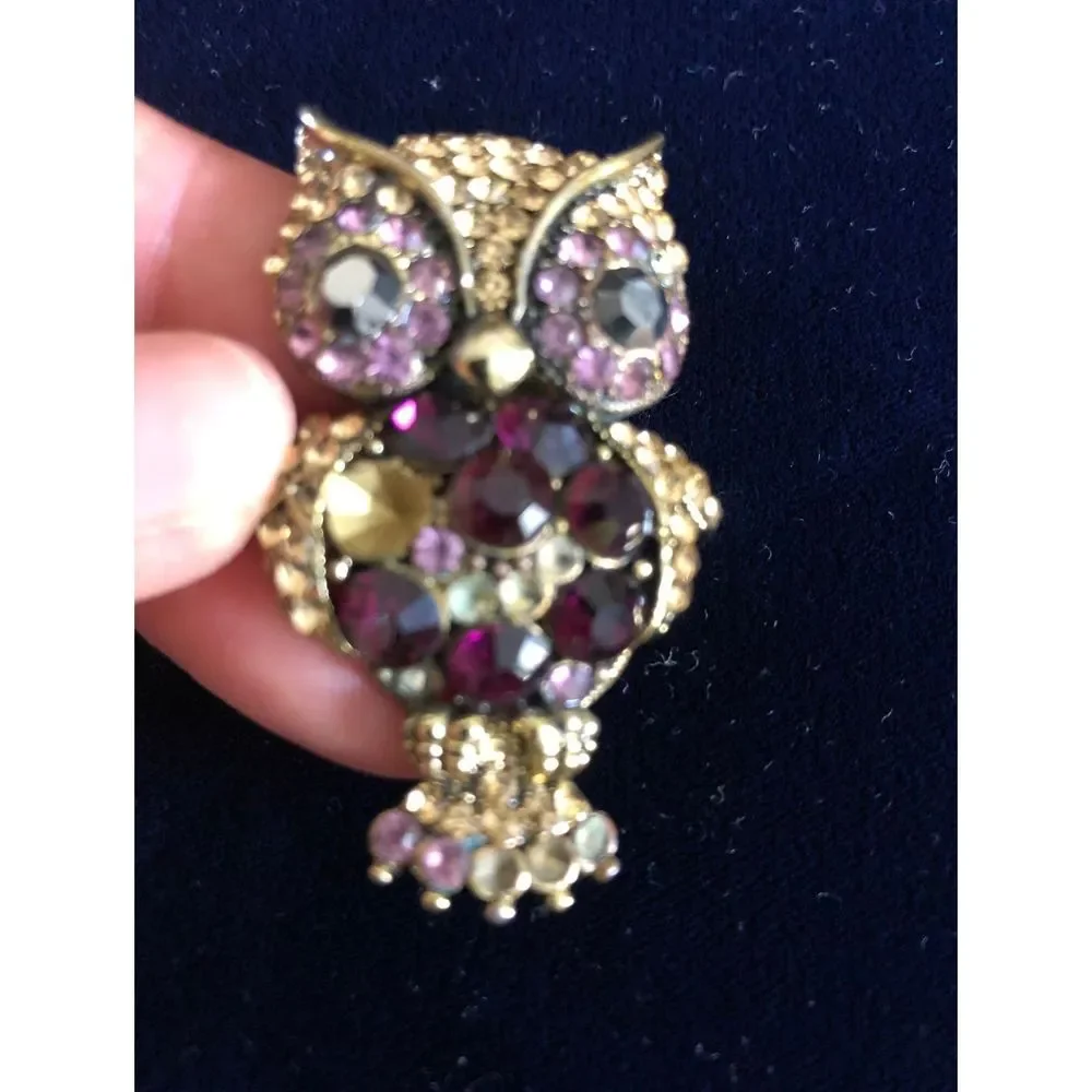 Owl & feather rings bundle gold tone
